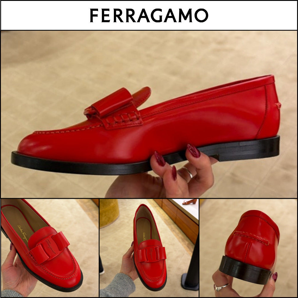 【FERRAGAMO】VIVALDO NEW VARA BOW LEATHER LOAFERS RED