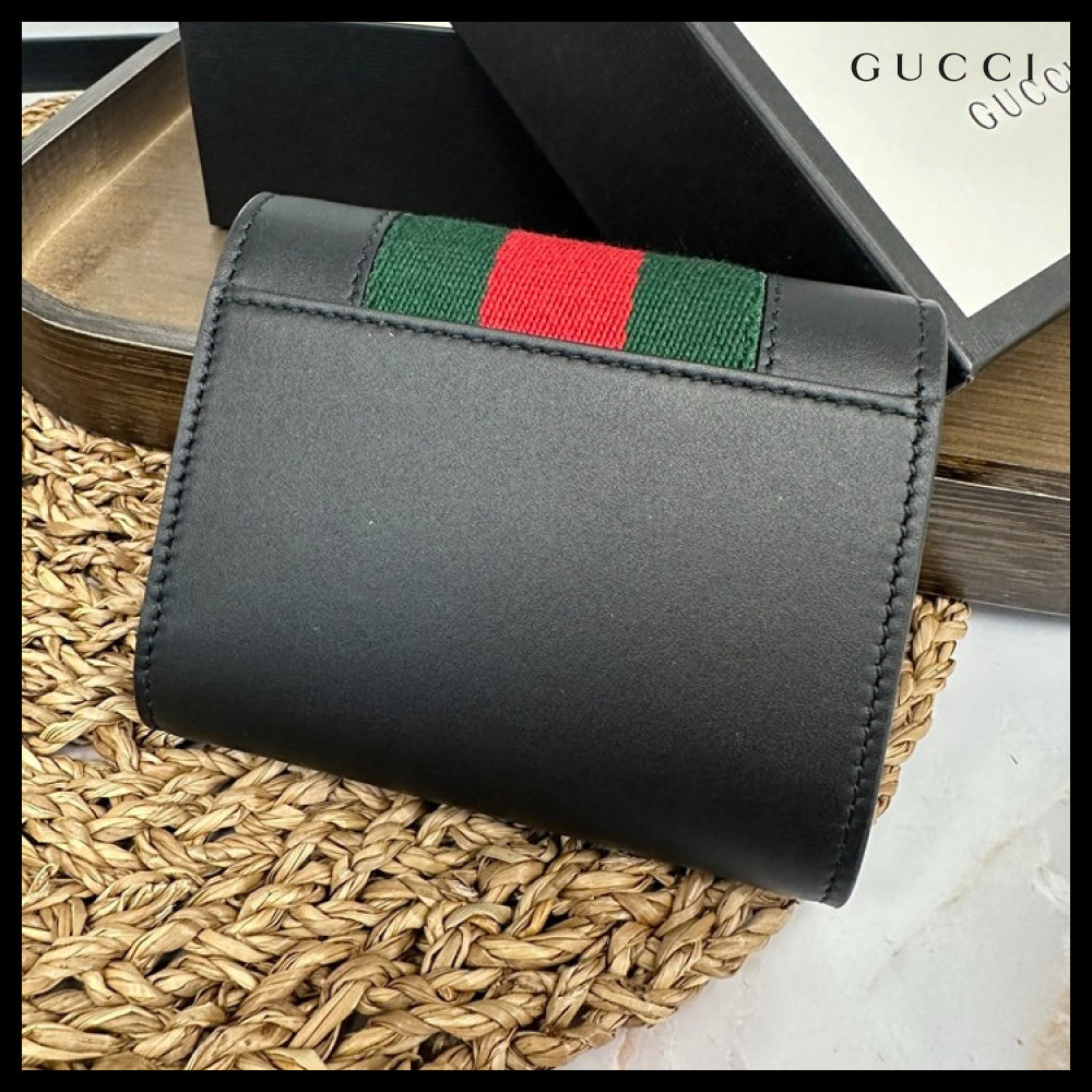 【GUCCI】Sylvie Web Leather Coin Pocket Wallet Black