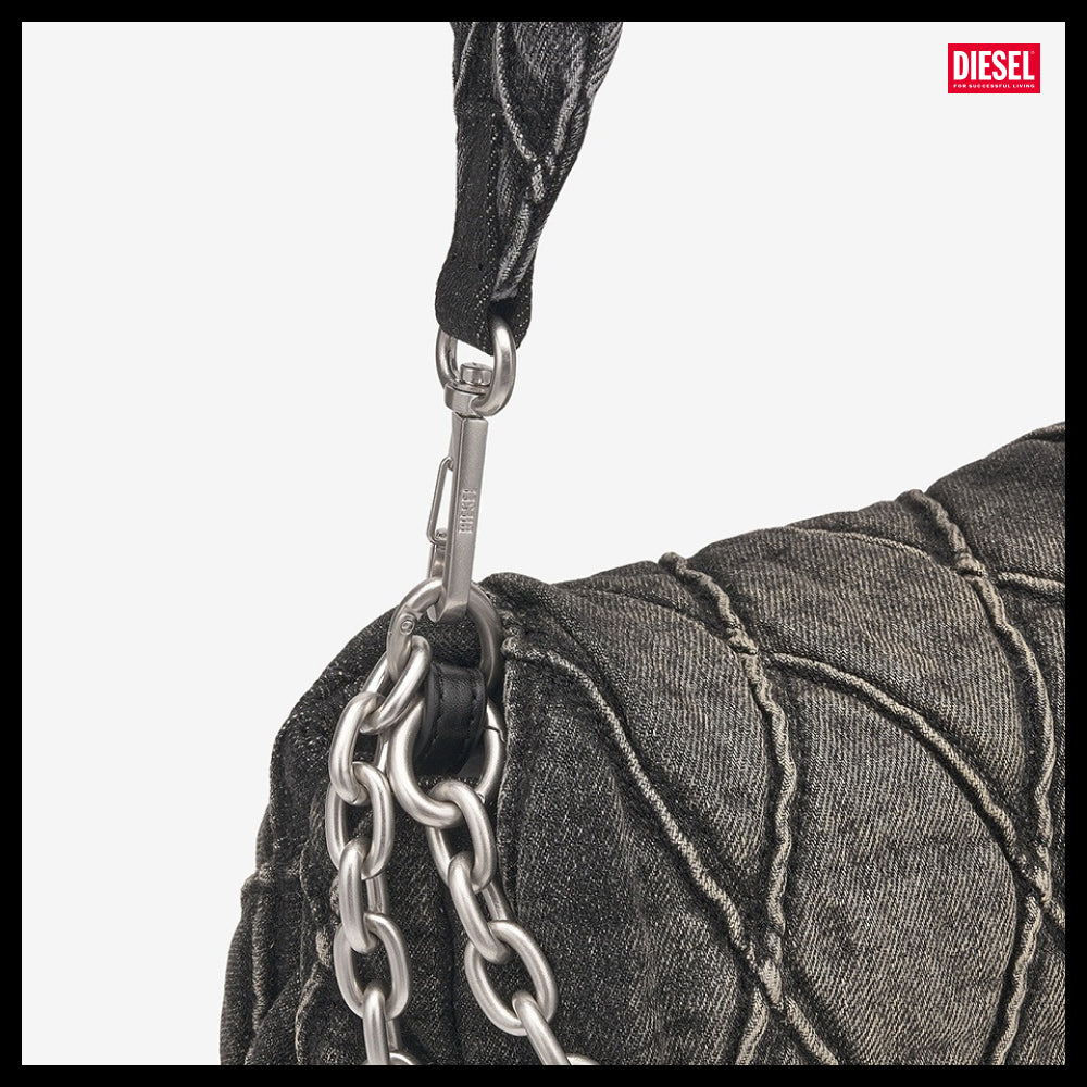 【DIESEL】Charm-D-S Denim Shoulder Bag - Black