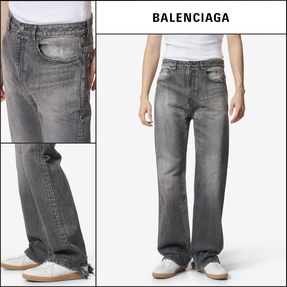 【BALENCIAGA】Straight 5 Pocket Washed Denim Pants Black