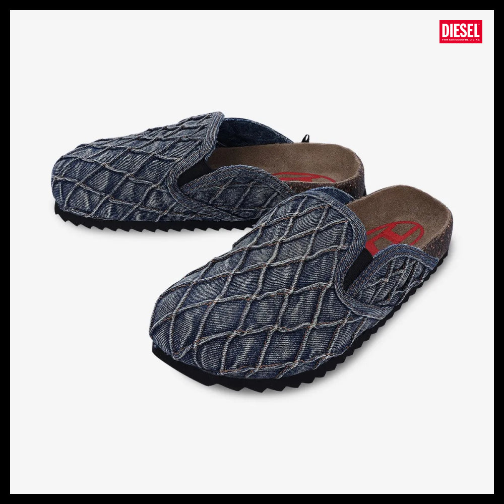 【DIESEL】Quilted Woodstock Slip-On - Blue Dirty Wash