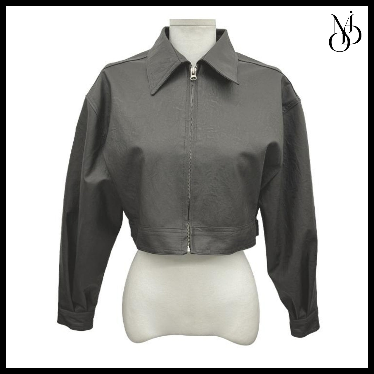【MODIMOOD】Single Collar Half Crop Leather Jacket 3 Colors