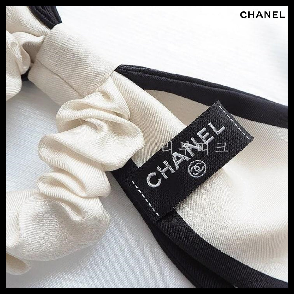 【CHANEL】Camellia Lettering Logo Twilly Scrunchie Hairband