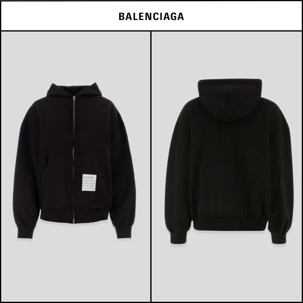 【BALENCIAGA】Regular Fit Zip-Up Hoodie Charcoal