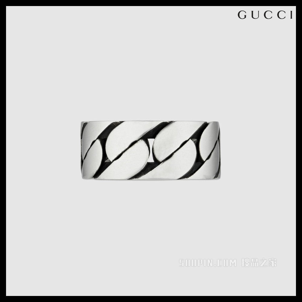 【GUCCI】Interlocking G Sterling Chain Wide Ring Silver