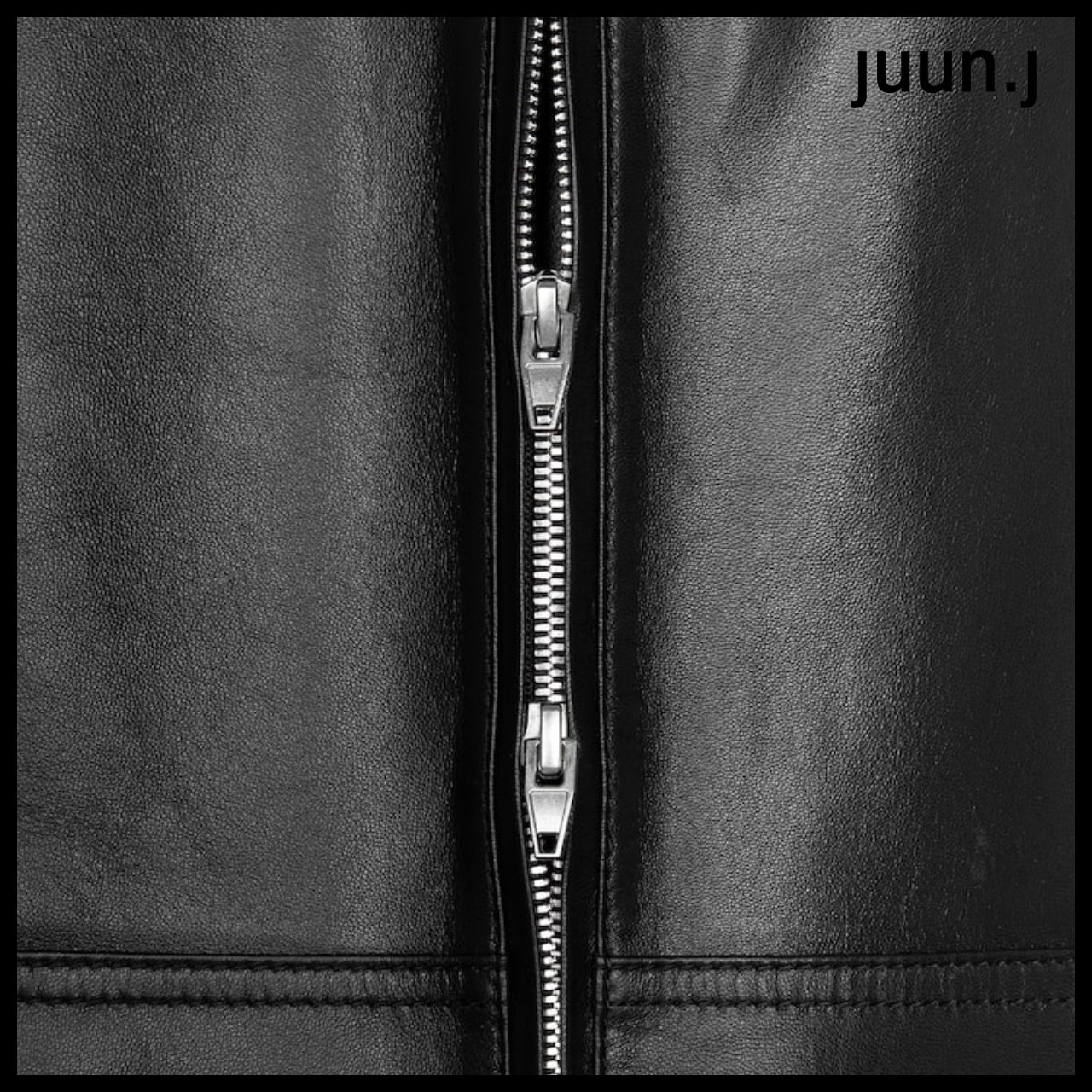 【JUUN.J】Leather Hood Zip-Up Jumper Black