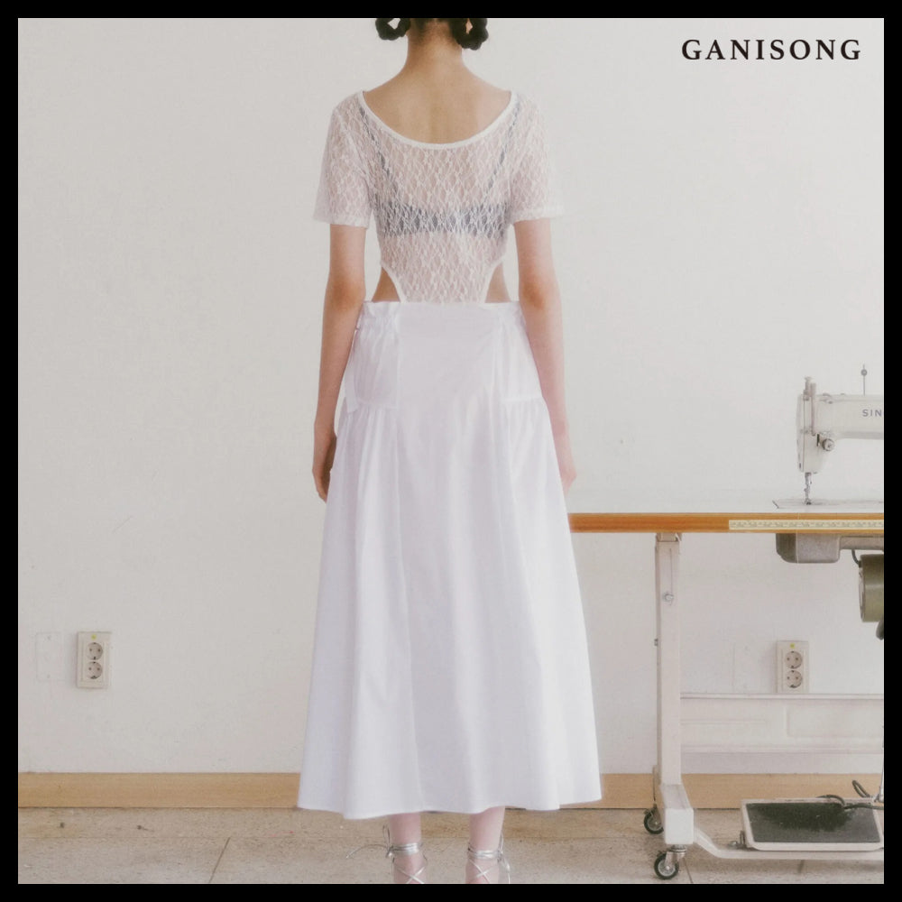 【GANISONG】Bridal Lace Cut Out Dress White