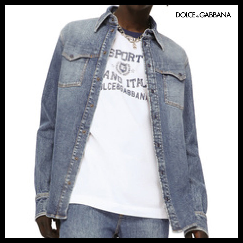 【Dolce & Gabbana】LIGHT BLUE WASH STRETCH DENIM SHIRT