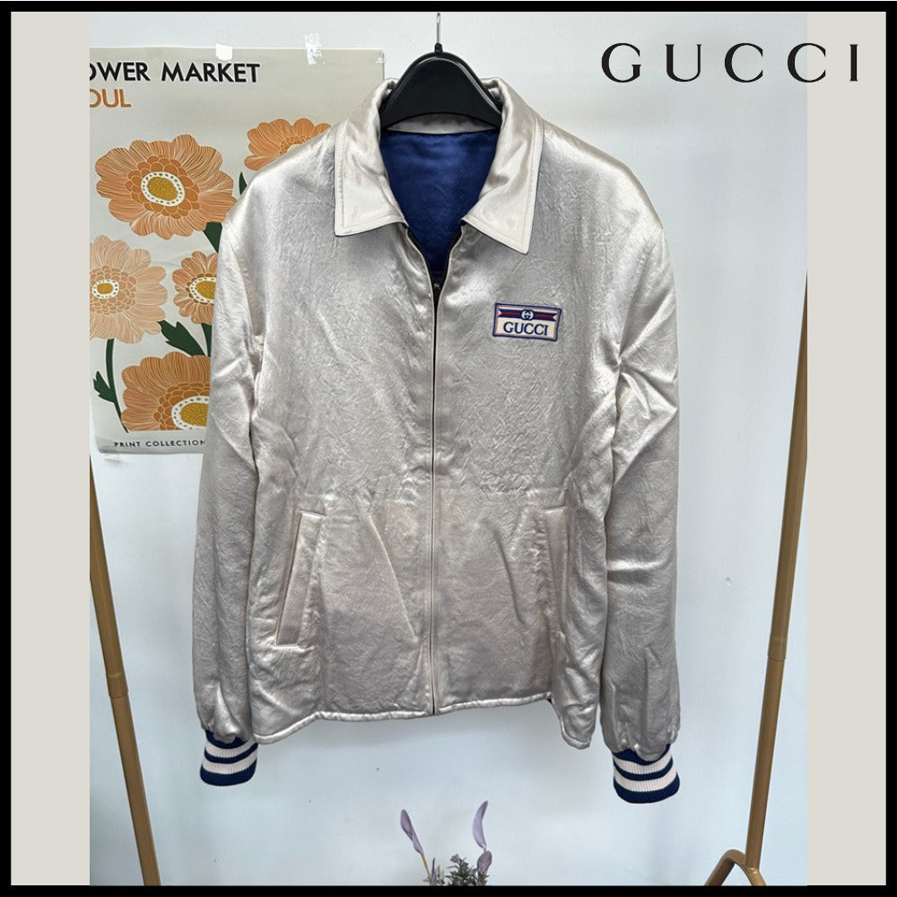 【GUCCI】Logo Patch Reversible Acetate Blouson Jacket