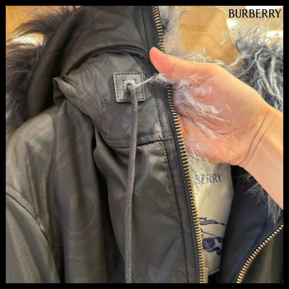 【Burberry】B Shield Shearling Fur Bomber Jacket Shadow