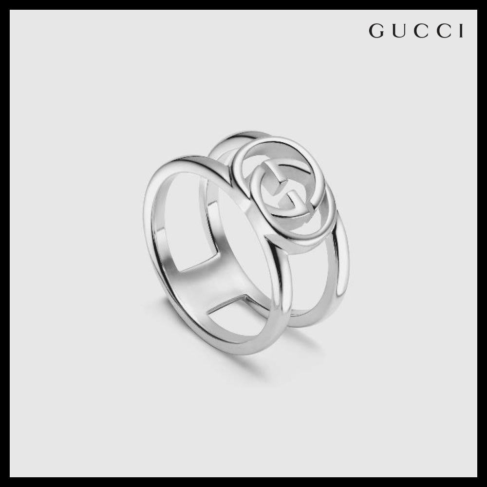 【GUCCI】Interlocking G Open Band Wide Ring ARGENTO