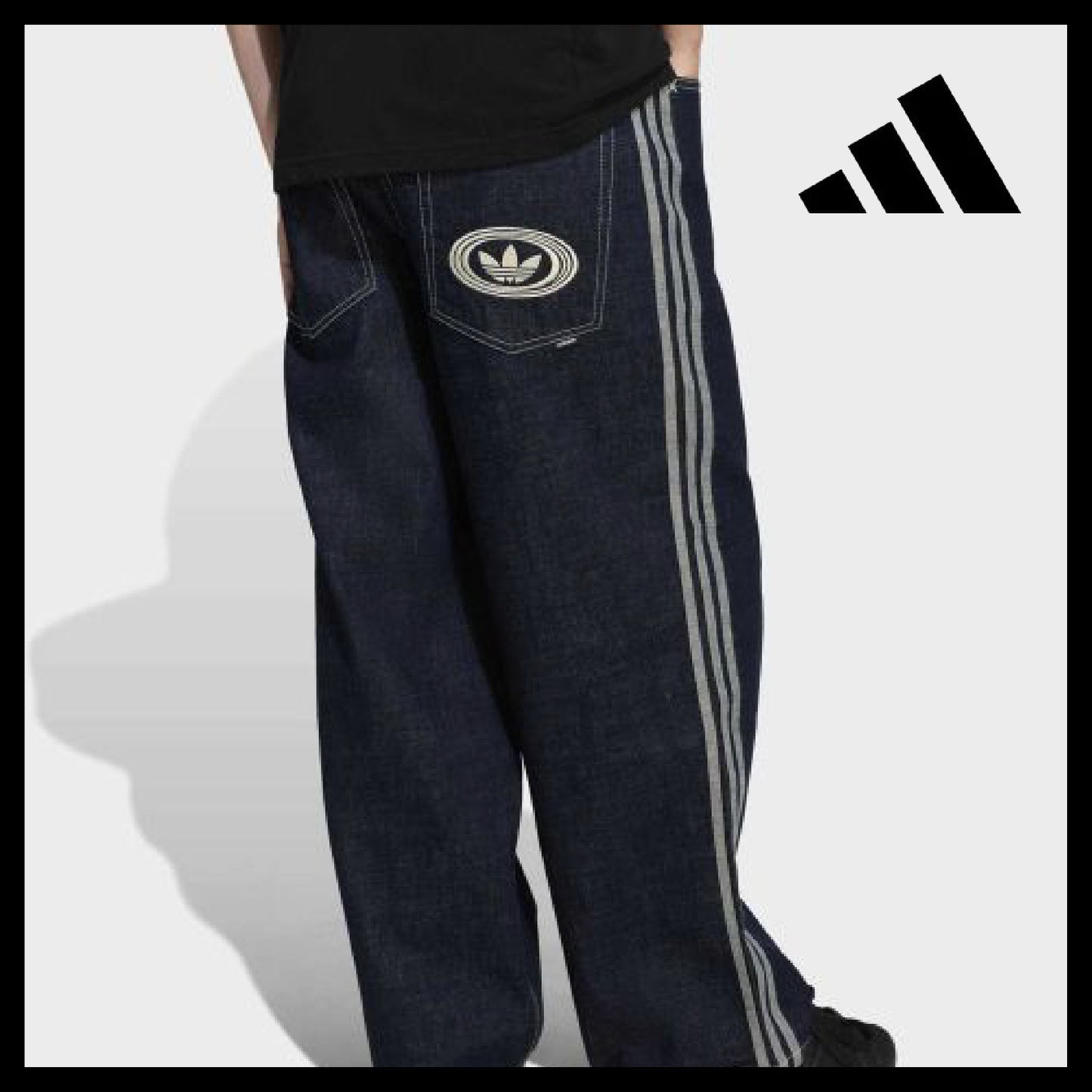 【ADIDAS】90s Alternative Sports Wide Leg Skater Jeans Navy