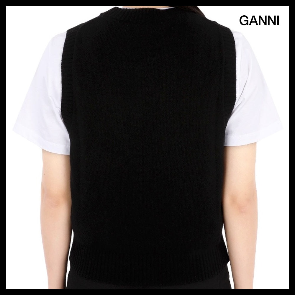 【Ganni】Graphic Logo Knit Vest Black