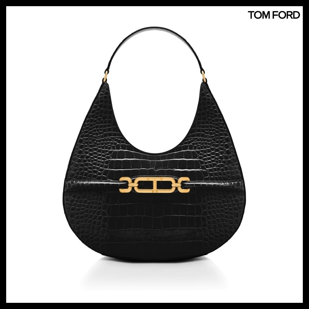 【TOM FORD】CROCO EMBOSSED LEATHER HOBO BAG