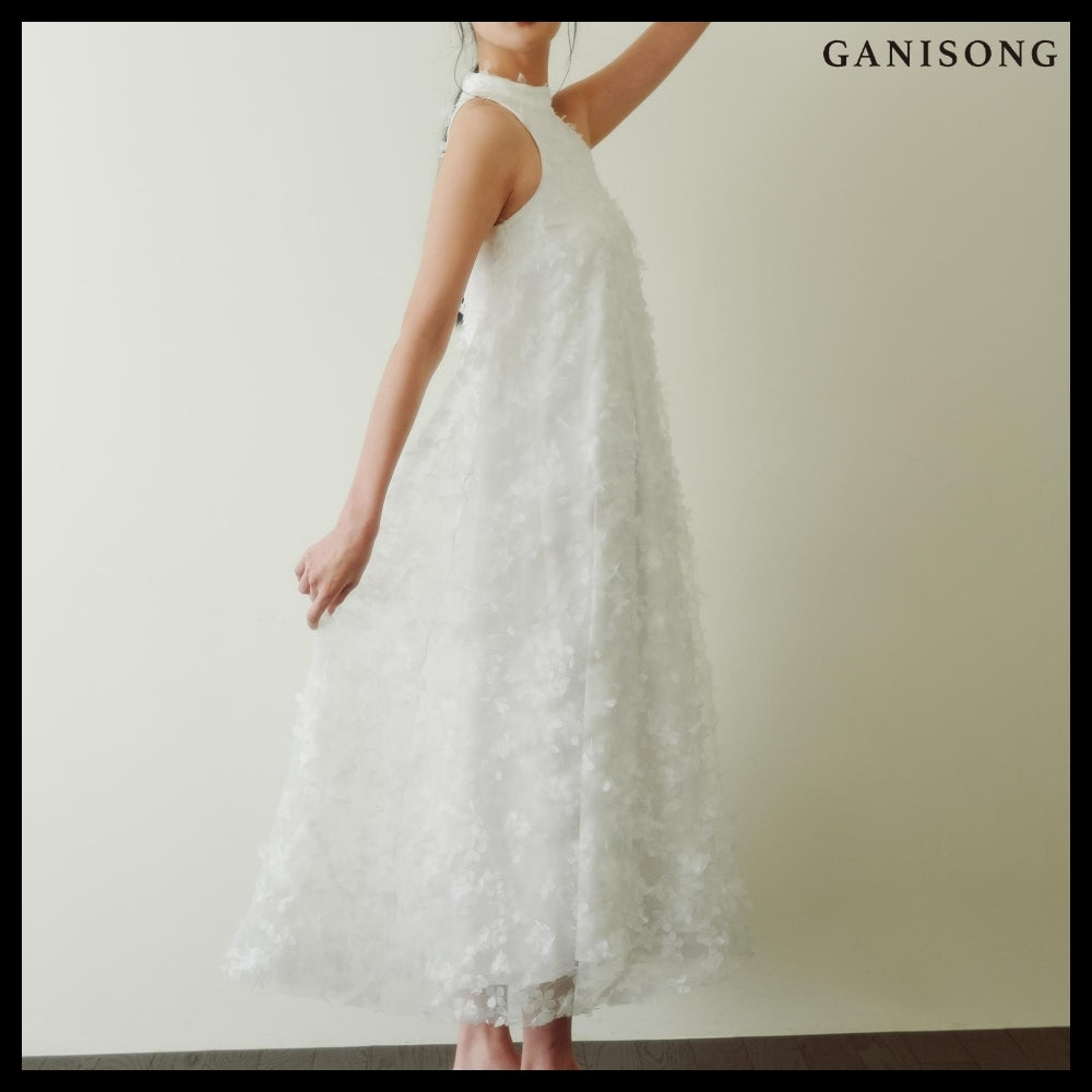 【GANISONG】Bridal Angel Pollen Halterneck Dress White
