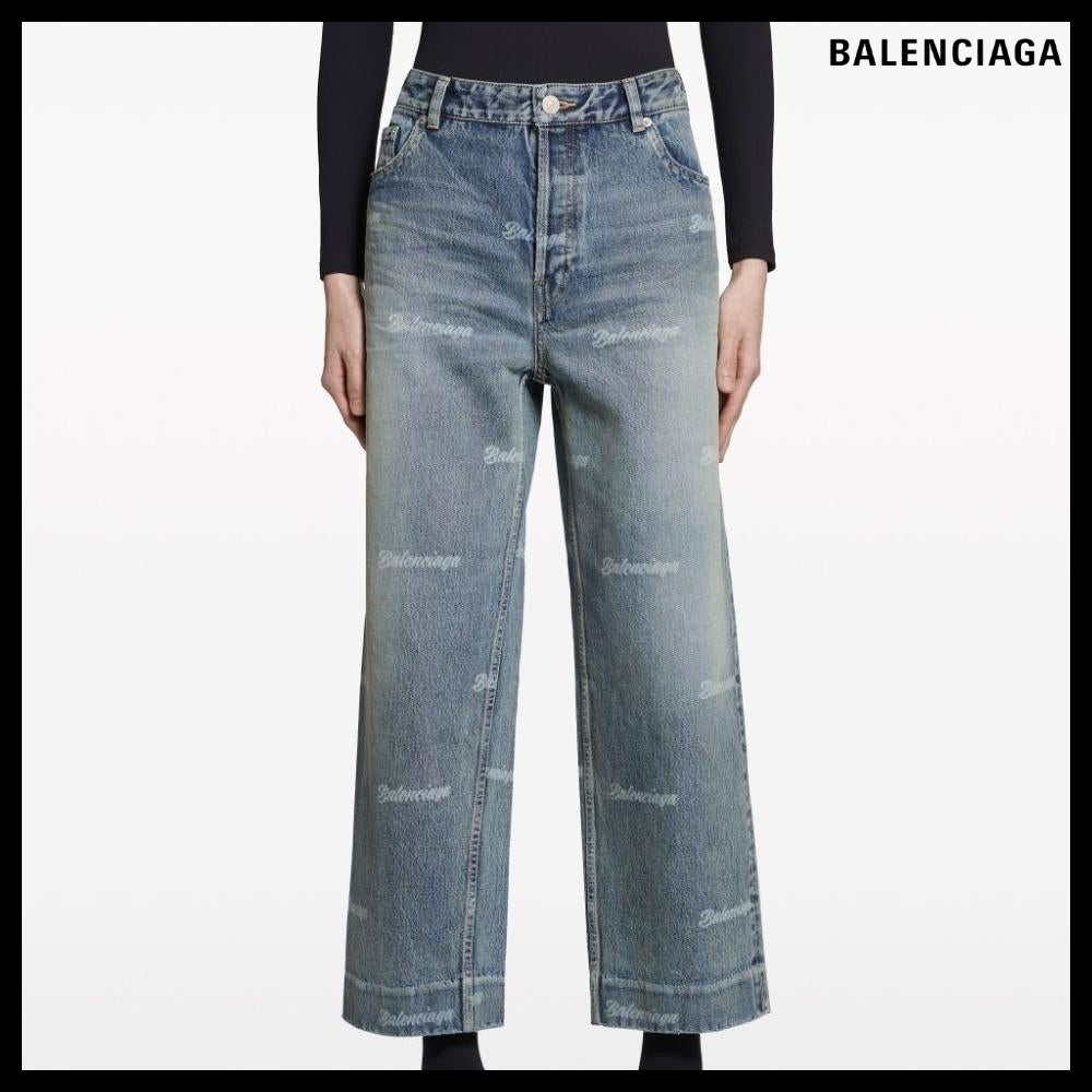 【BALENCIAGA】Girly Allover Cropped Jeans Pants Blue