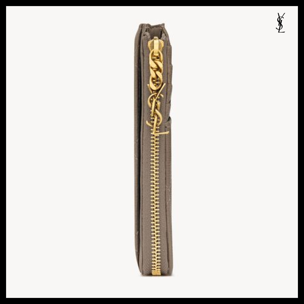 【Saint Laurent】Leather CASSANDRE BIJOU Zipped Card Case