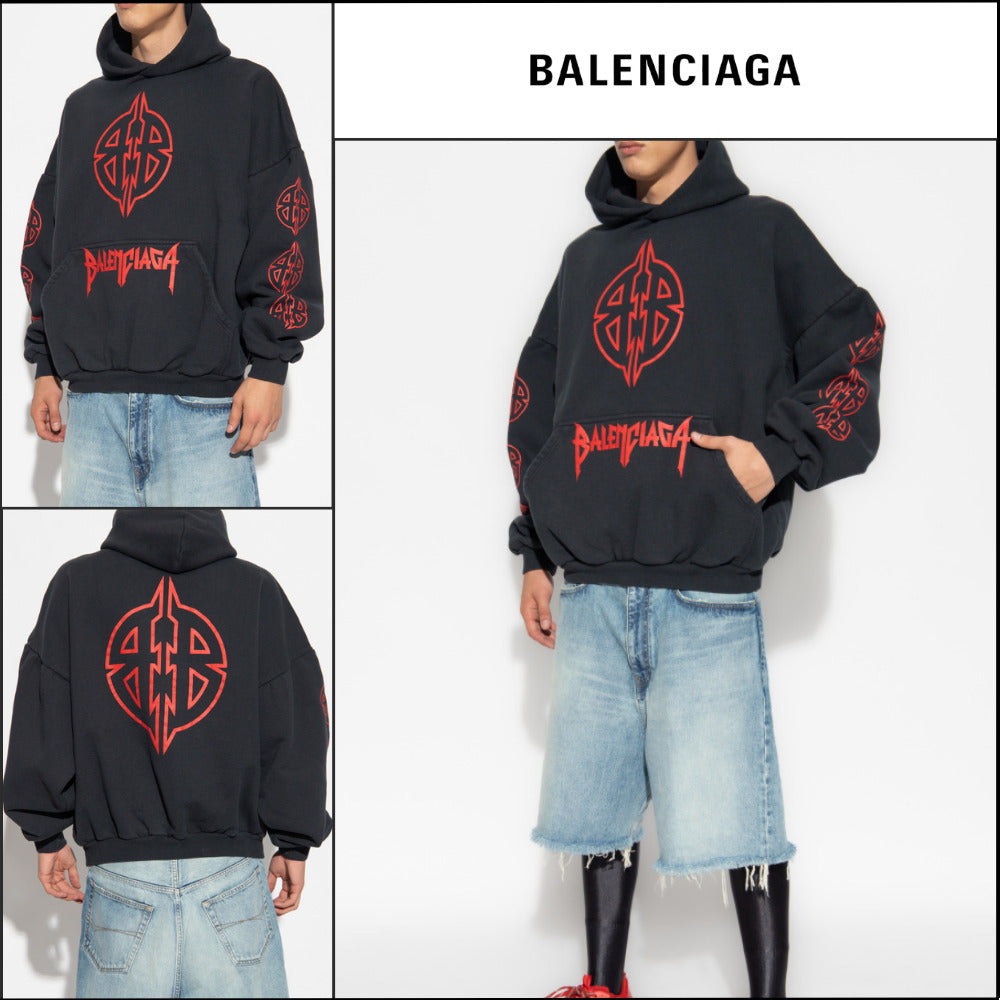 【BALENCIAGA】Round Hoodie Faded Black Red