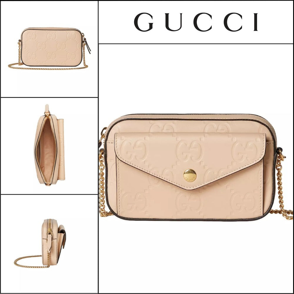 【GUCCI】GG Calf Leather Mini Shoulder Bag Souffle Rose