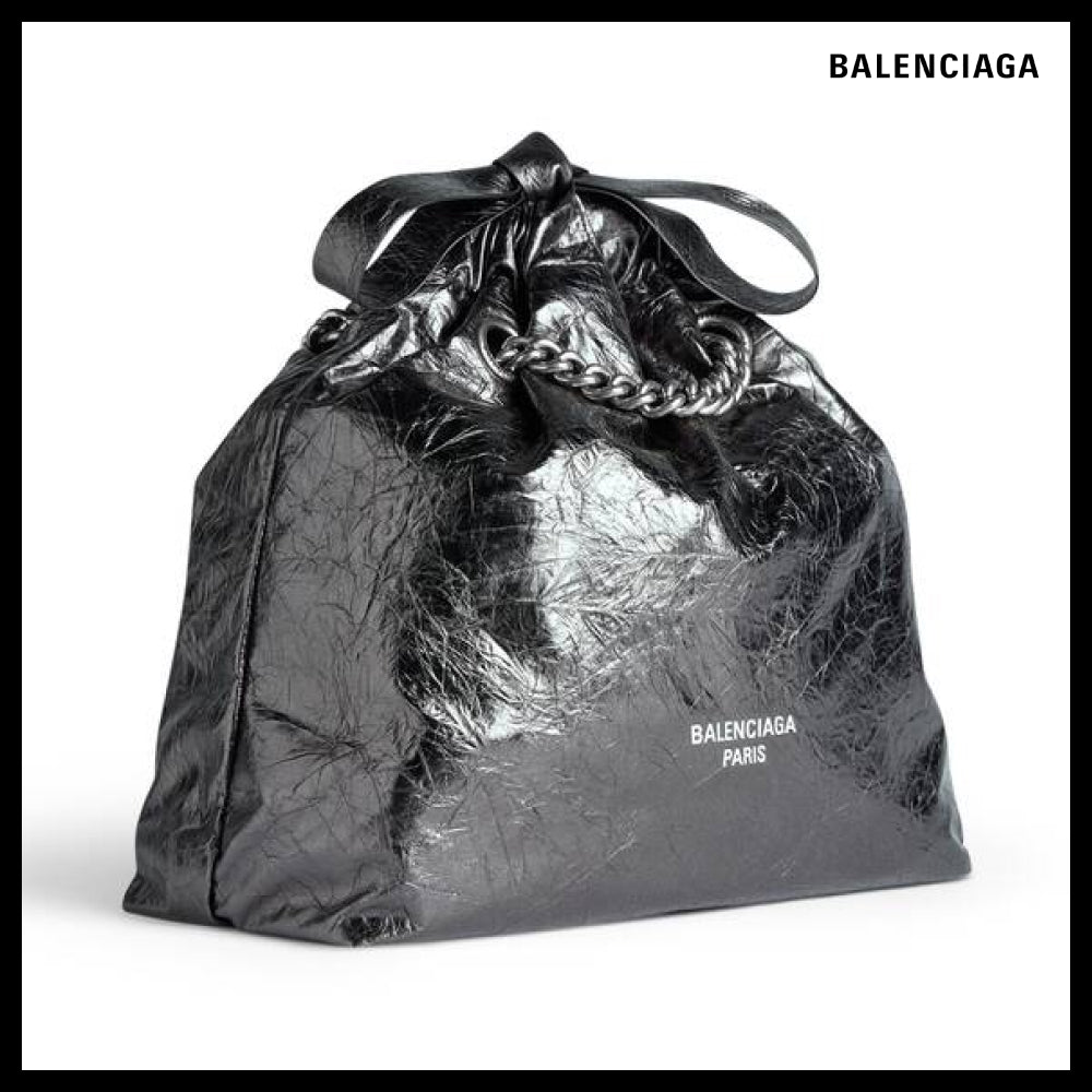 【BALENCIAGA】Crush Small Tote Bag Dark Grey Metallized