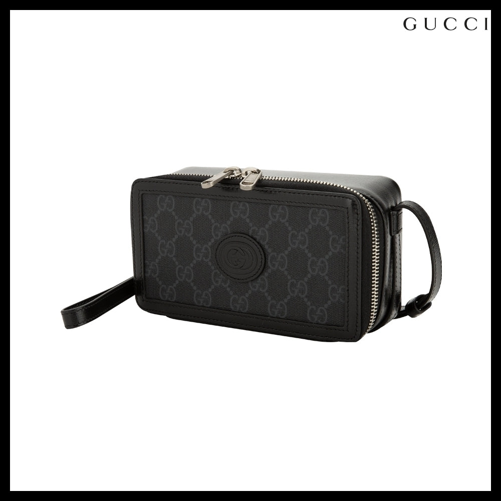 【GUCCI】GG Supreme Canvas Leather Mini Crossbody Bag BLACK