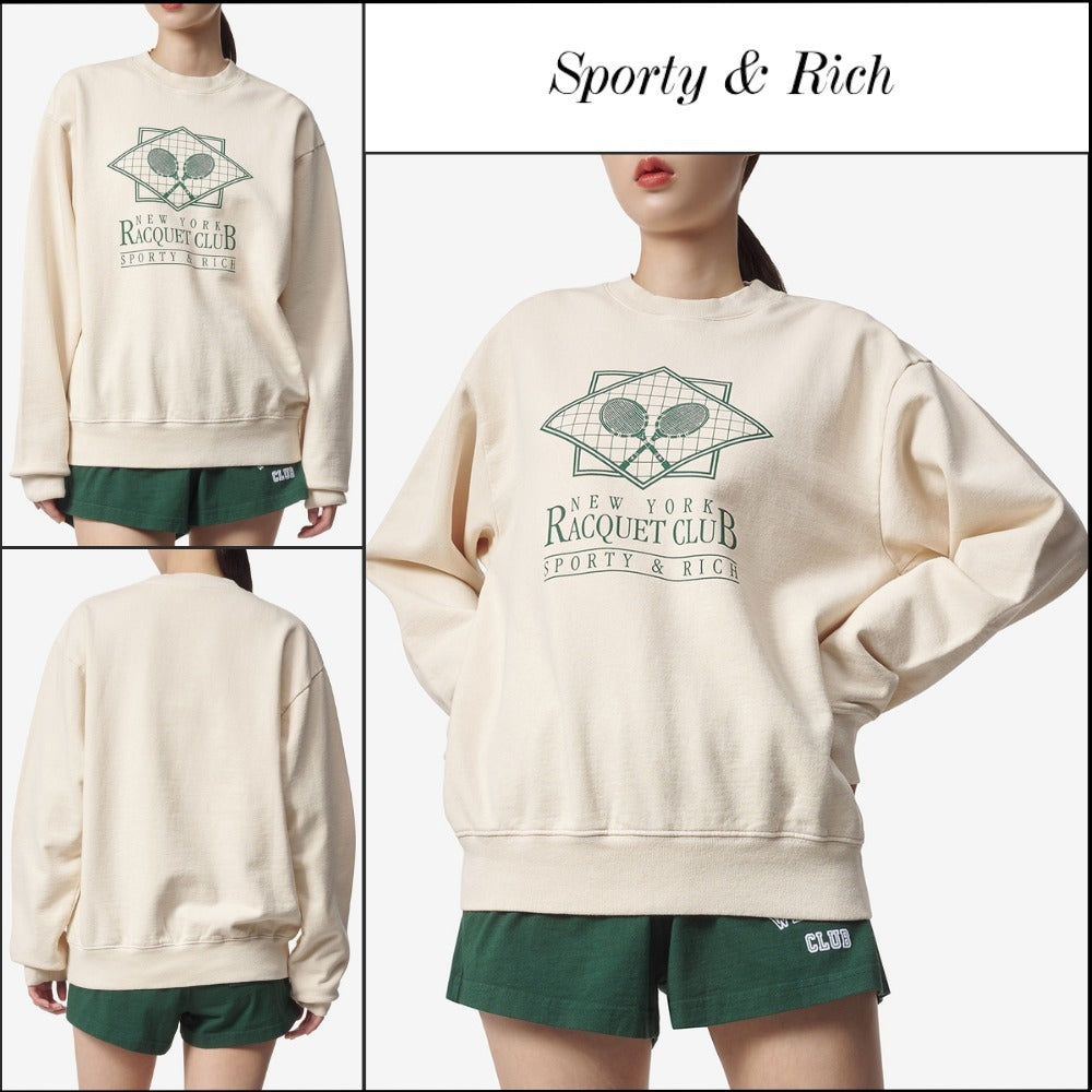 【Sporty & Rich】Racket Club Graphic Print Sweatshirt Cream