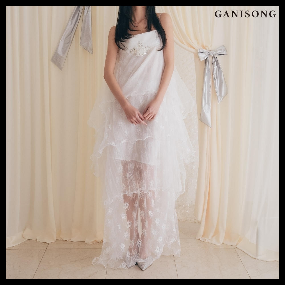 【GANISONG】Bridal Wave To Moon Dress White