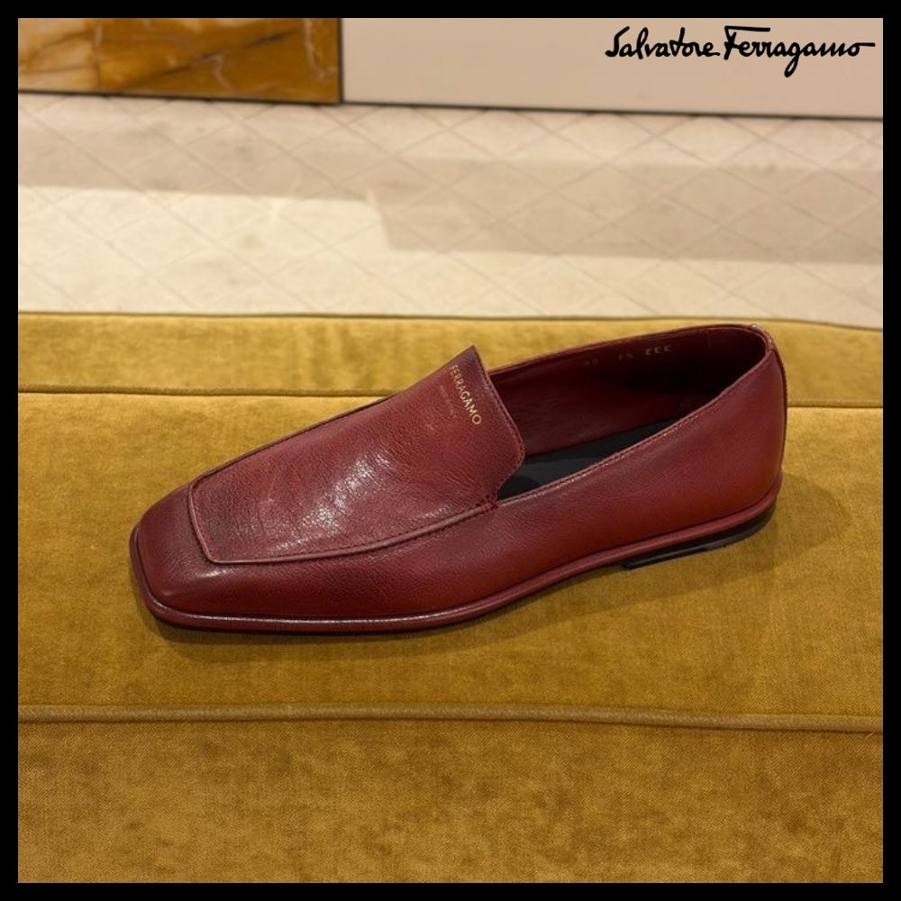 【FERRAGAMO】BRAIN LOGO MOCCASIN LOAFERS BURGUNDY