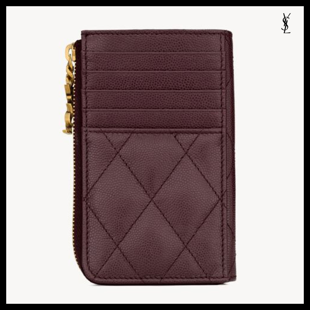 【Saint Laurent】Leather CASSANDRE BIJOU Zipped Card Case