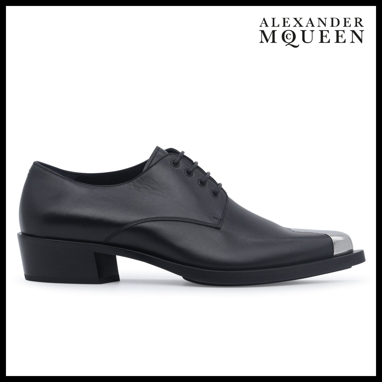 【Alexander Mcqueen】Punk Silver Tip Pointed Shoes Black