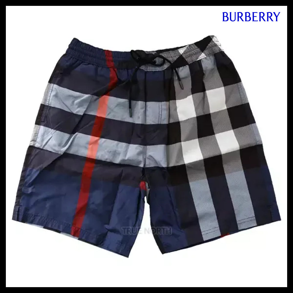 【Burberry】Men’s Drawstring Check Swim Pants Navy