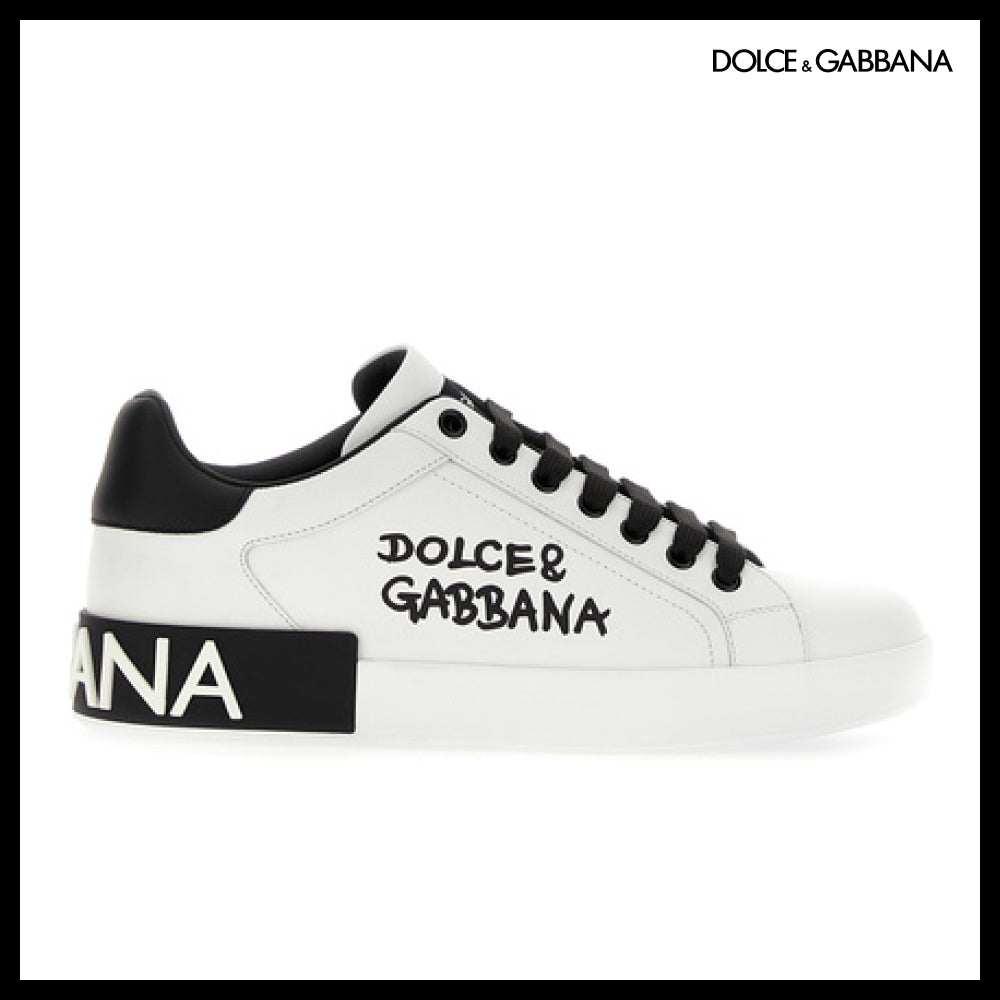 【Dolce & Gabbana】LEATHER PORTOFINO SNEAKERS BLACK / WHITE
