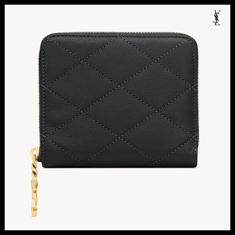 【Saint Laurent】Leather CASSANDRE BIJOU Compact Wallet