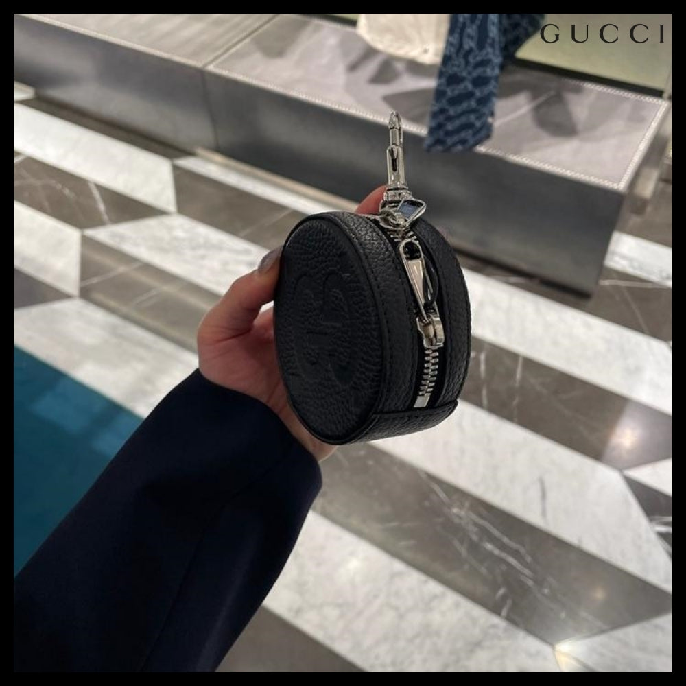【GUCCI】PIUMA GG Jumbo Calf Keyring Coin Wallet Black