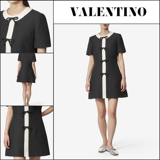 【VALENTINO】Bow Two Tone Dress Nero
