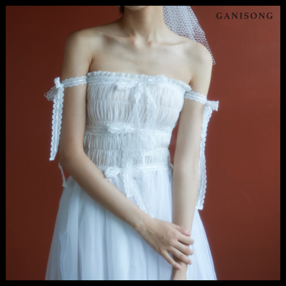 【GANISONG】Bridal Rose Peony Dress White
