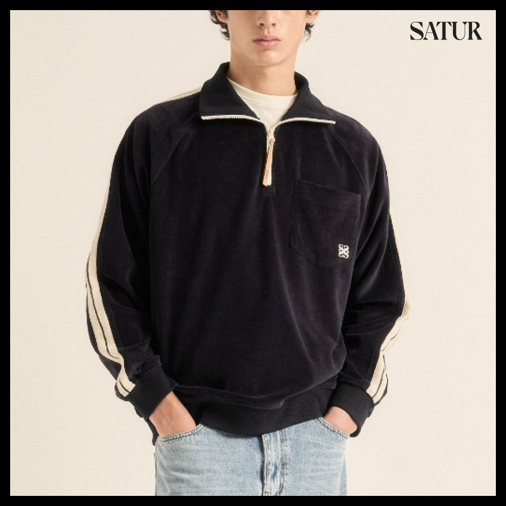 【SATUR】Velour Loose Fit Half Zip-Up 3colors