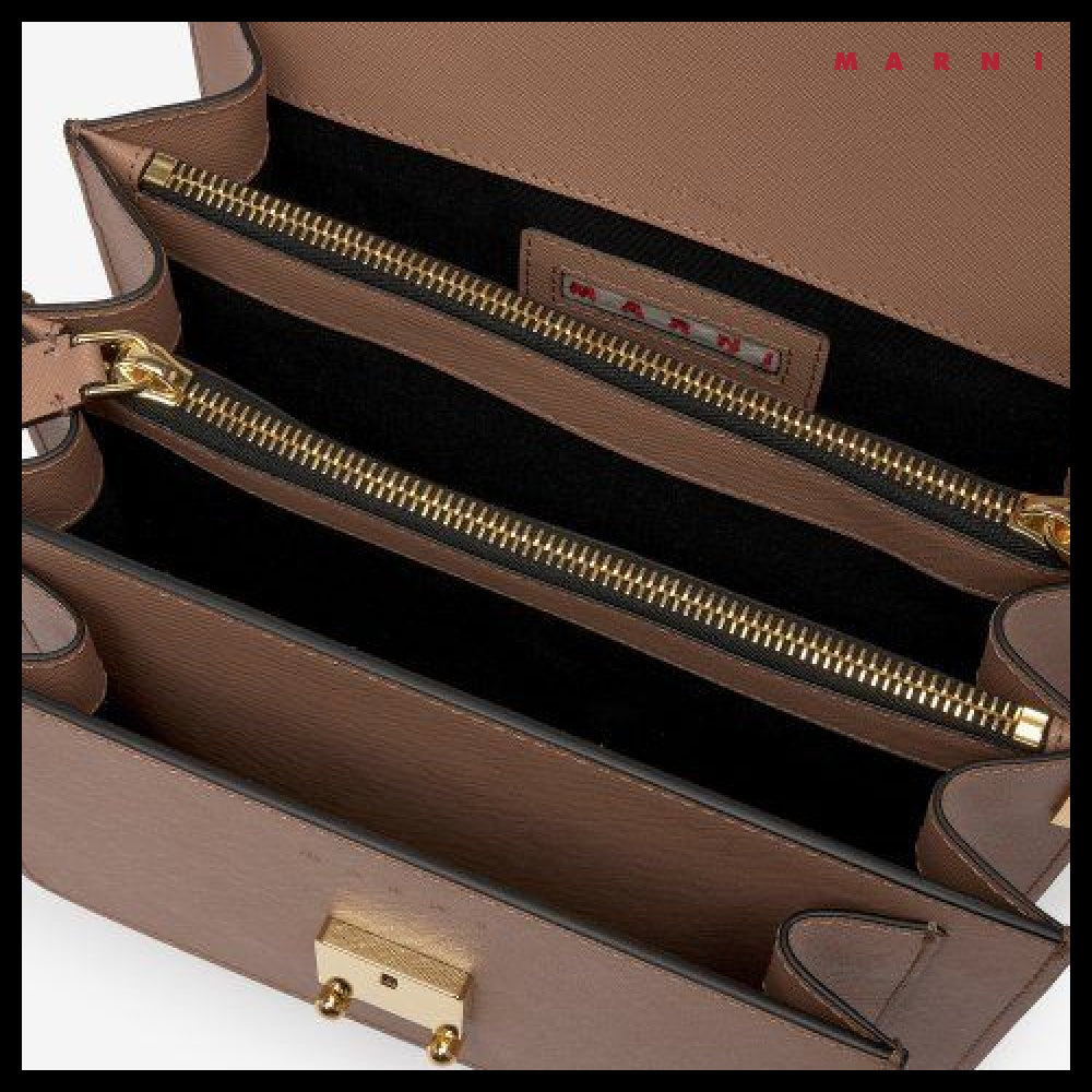 【MARNI】Medium Saffiano Trunk Shoulder Bag Brown Sugar