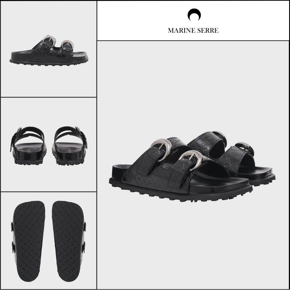 【MARINE SERRE】Women's MOONOGRAM EMBOSSED LEATHER MS SLIDE