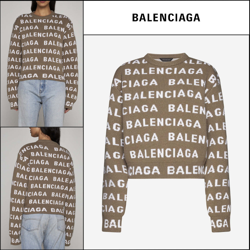【BALENCIAGA】Bal Horizontal Allover Cropped Sweater