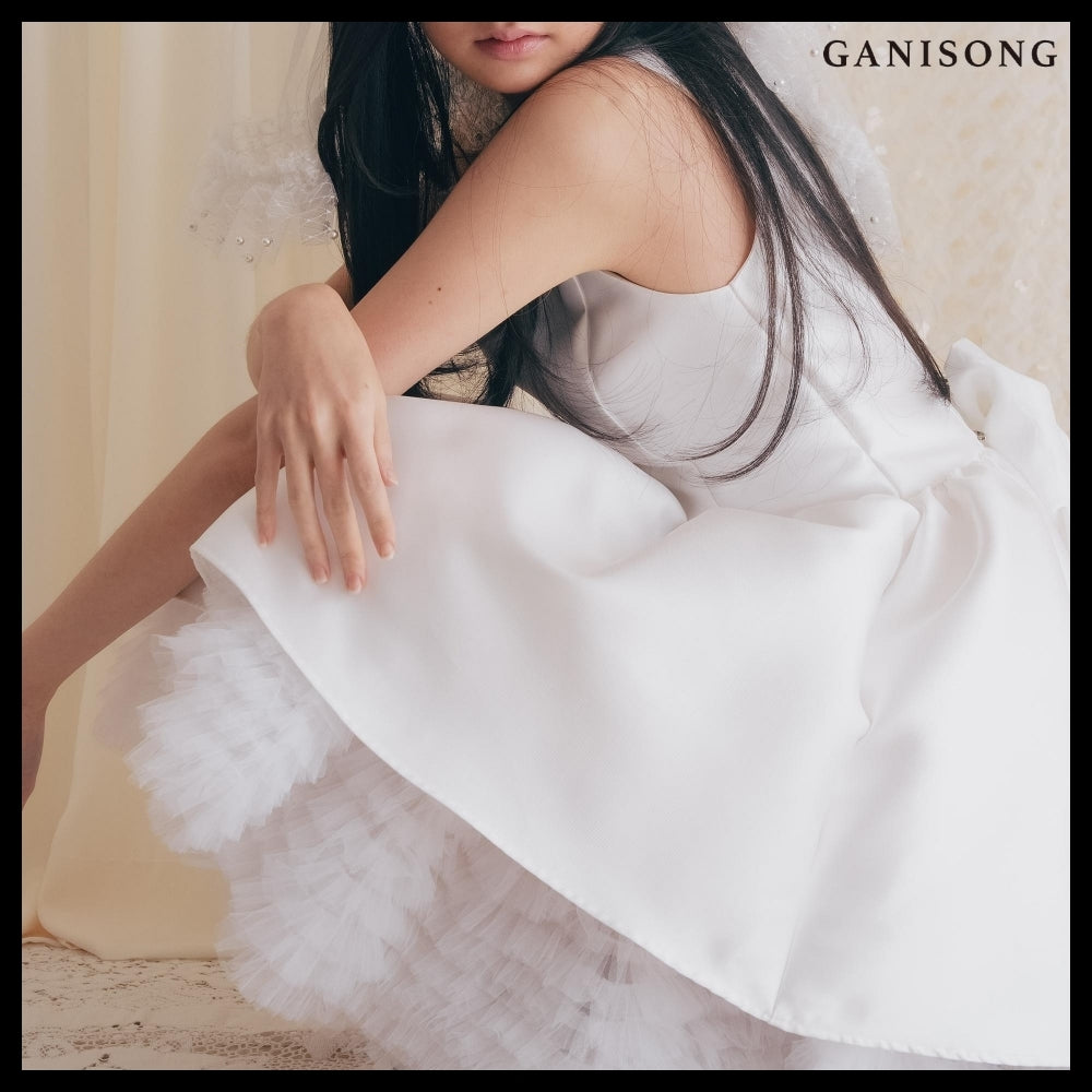 【GANISONG】Bridal Can Can Mini Dress White