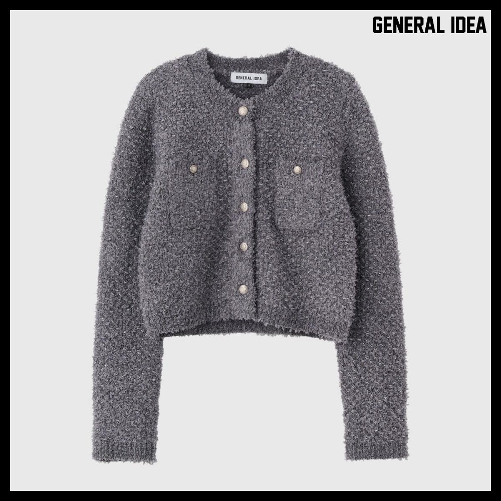 【GENERAL IDEA】Boucle Tweed Knit Jacket CHARCOAL