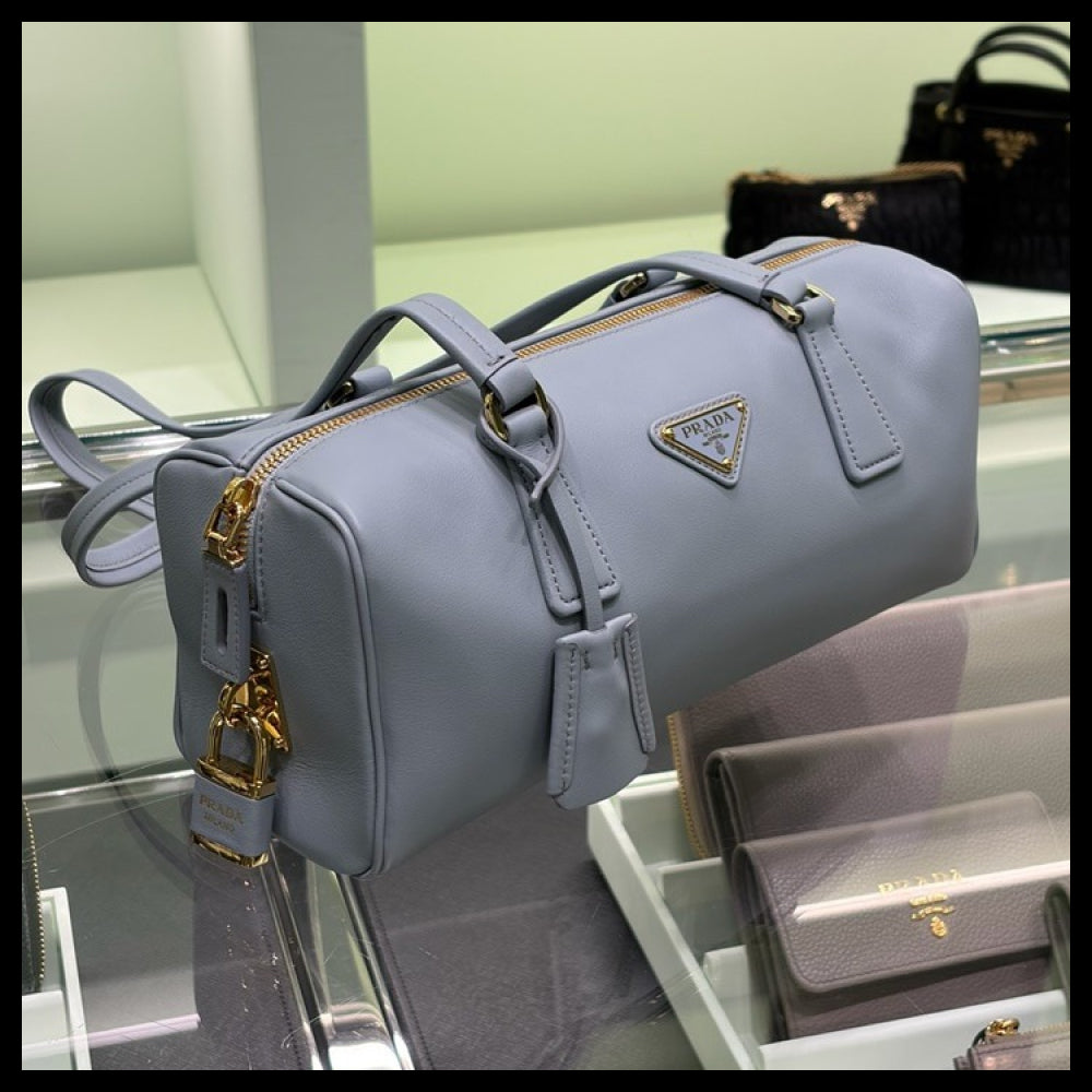 【Prada】Triangle Logo Soft Grained Lock Pendant Top Handle