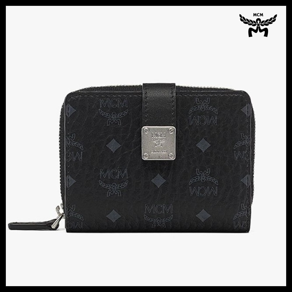 【MCM】Visetos brass plate wallet Black