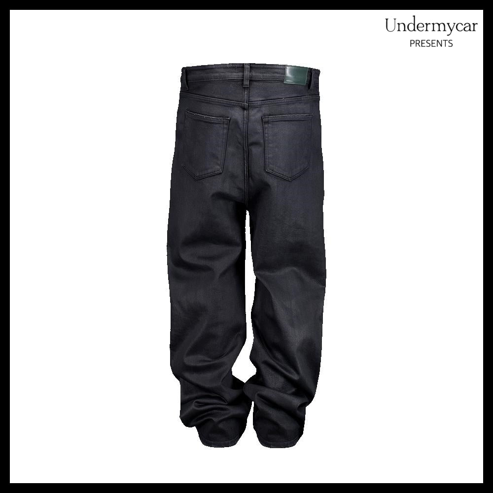 【Undermycar】Noir Coated Baggy Jeans Black