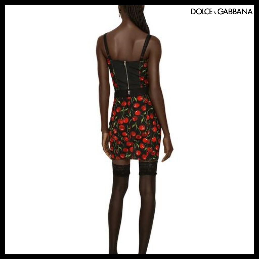 【Dolce&Gabbana】CHERRY PRINT ELASTICATED CORSET TOP