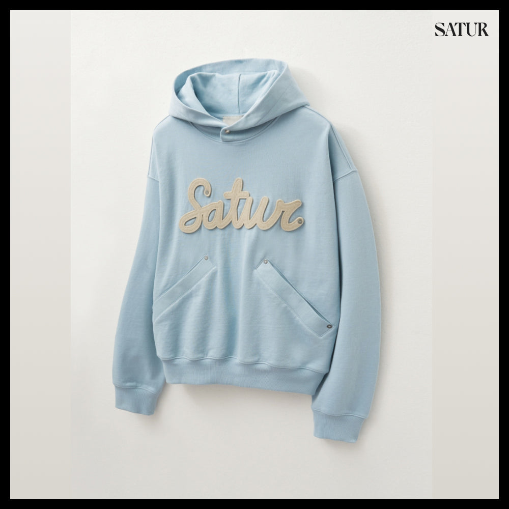 【SATUR】Applique Rivet Hoodie Sky Blue