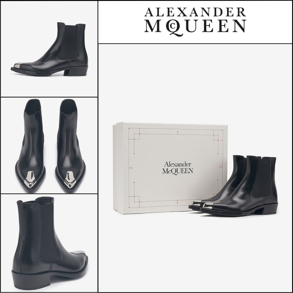 【alexander mcqueen】Metallic Toe Chelsea Boots - Black
