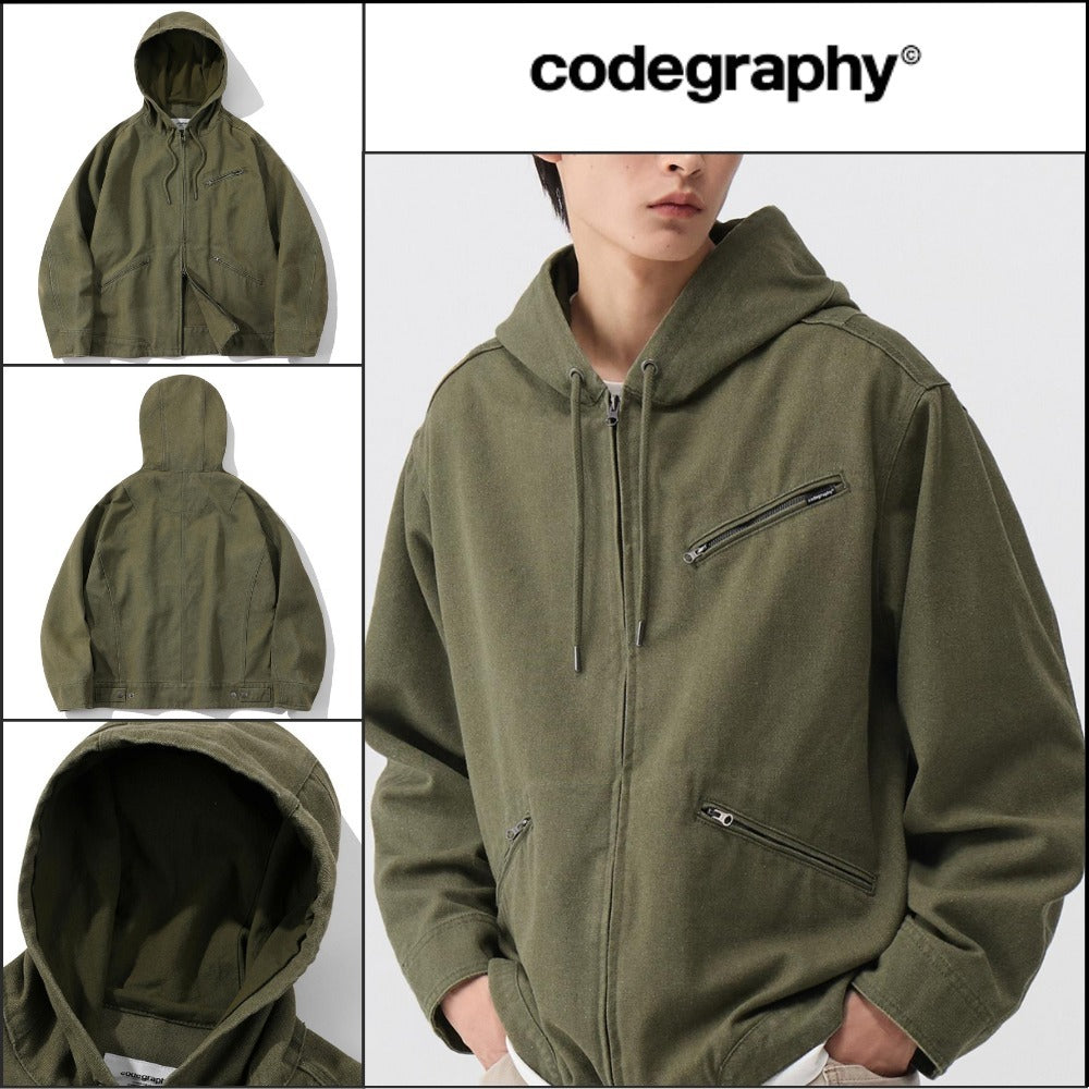【codegraphy】ウォッシュド コットン フード ワーク ジャケット