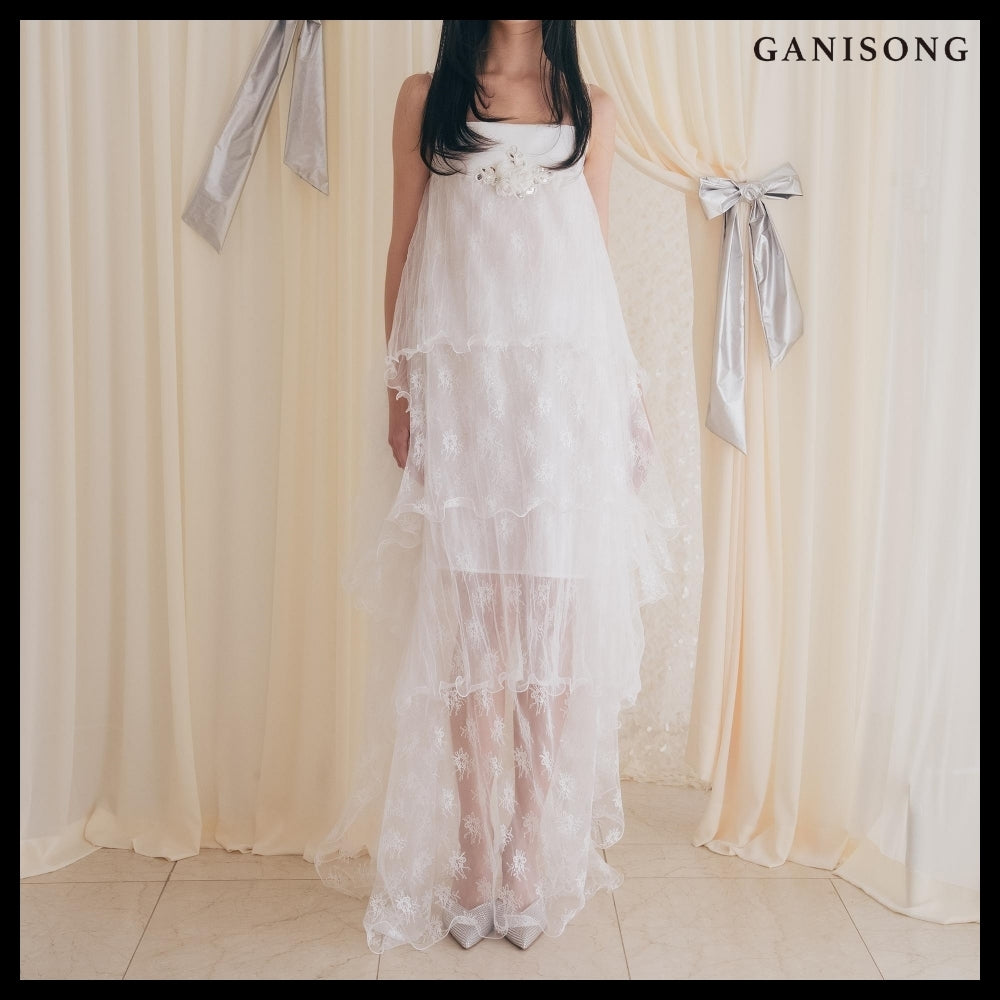 【GANISONG】Bridal Wave To Moon Dress White